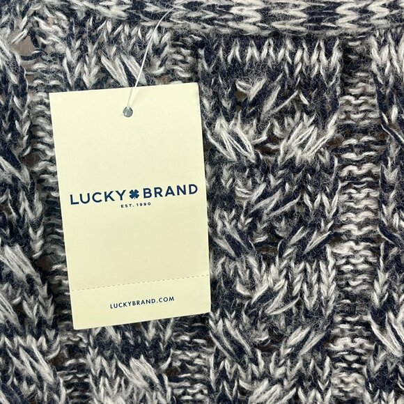 Lucky Brand Pullover Wool Blend Cable Knit Sweater XS Blue Gray Roll Neck - Picture 6 of 14